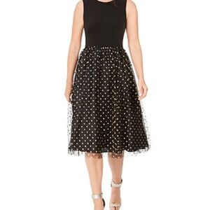 Calvin Klein Glitter Dot Mesh A-Line Midi Dress